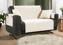 Hot BADER Samtweiche Sessel- und Sofaschoner mit Anti-Rutsch-Rückseite CREME