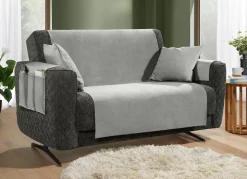 Outlet BADER Samtweiche Sessel- und Sofaschoner mit Anti-Rutsch-Rückseite GRAU