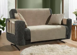 Discount BADER Samtweiche Sessel- und Sofaschoner mit Anti-Rutsch-Rückseite STEIN