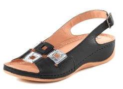 Sale BADER Sandale aus Rind-Nappaleder mit verstellbarem Fersenriemchen SCHWARZ-SILBER