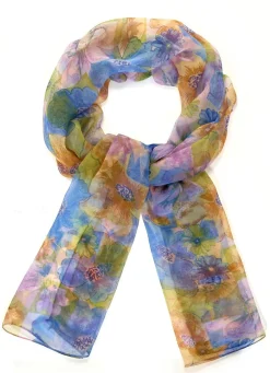 Outlet BADER Schal mit Blütendessin BLEU-ROSÉ-GELB-FLIEDER