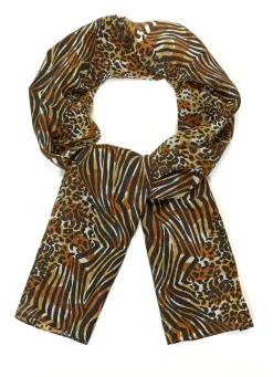 Sale BADER Schal mit Raubtierfell- und Zebradessin WEISS-BEIGE-CAMEL-SCHWARZ