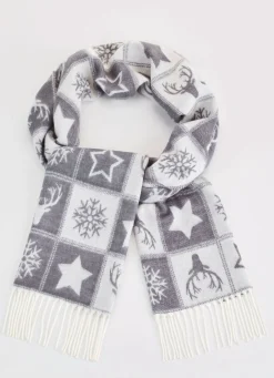 Online BADER Schal mit winterlichen Motiven NATURWEISS-GRAU