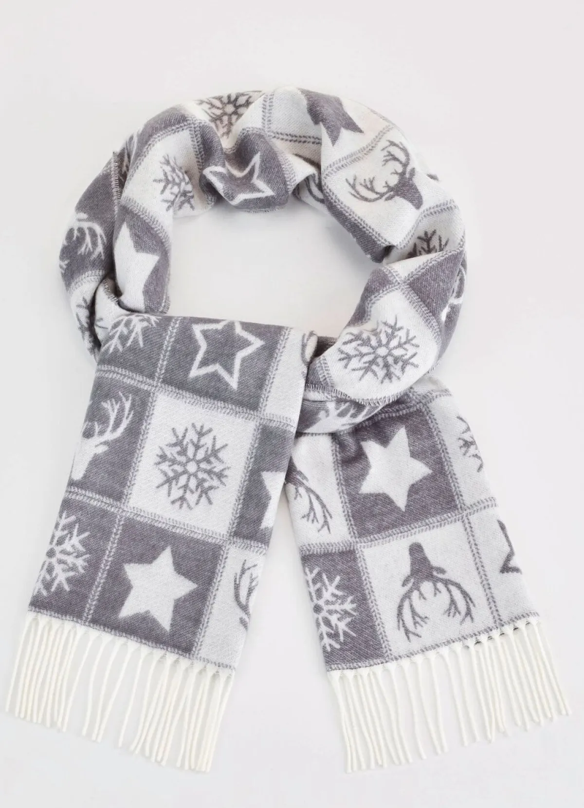 Online BADER Schal mit winterlichen Motiven NATURWEISS-GRAU