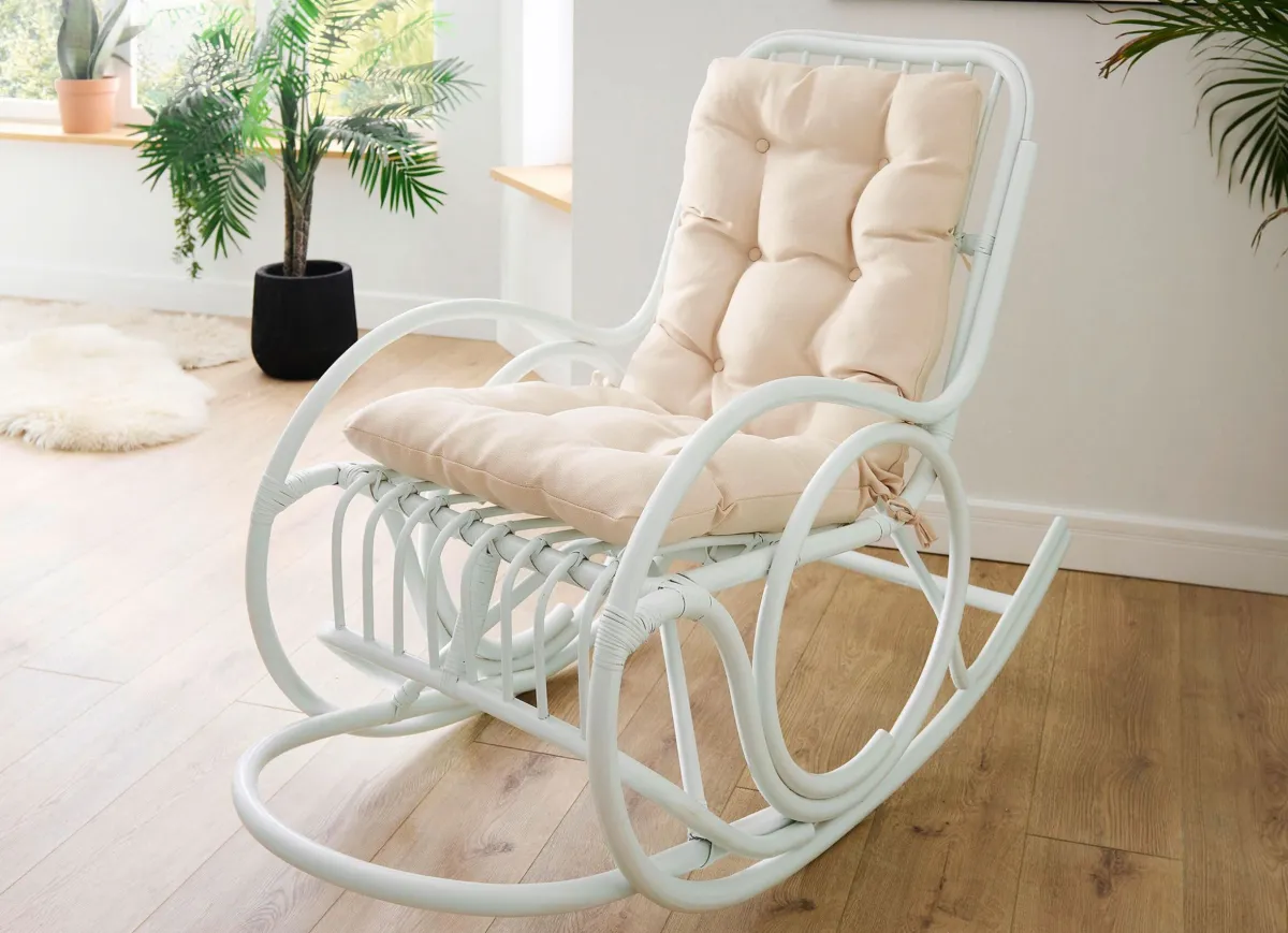Discount BADER Schaukelstuhl aus handgeflochtenem Rattanrohr weiß