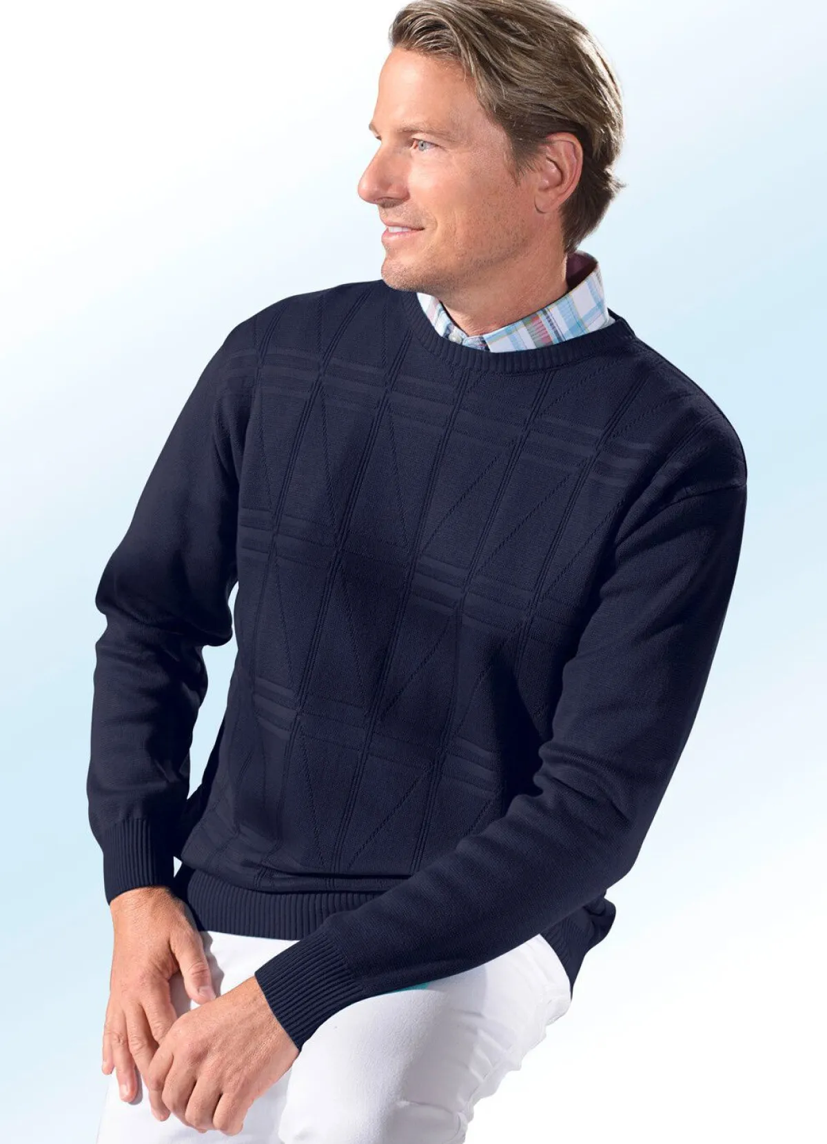 Discount BADER Schicker Rundhalspullover in 3 Farben MARINE