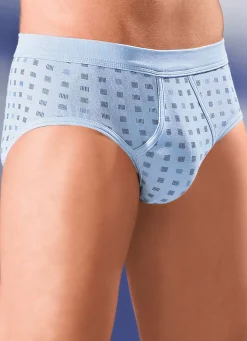 Outlet BADER Schiesser Zweierpack Slips aus Feinripp, mit Eingriff HELLBLAU-GRAFIT-BUNT