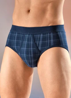 New SCHIESSER Zweierpack Slips mit Karodessin DUNKELBLAU