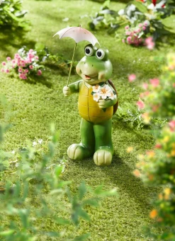 Outlet BADER Schildkröte mit Solar-Blume und Regenschirm grün-rosa