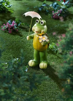Outlet BADER Schildkröte mit Solar-Blume und Regenschirm grün-rosa