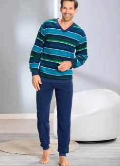 Sale BADER Schlafanzug aus Frottierstretch mit Bündchenabschlüssen MARINE-TÜRKIS