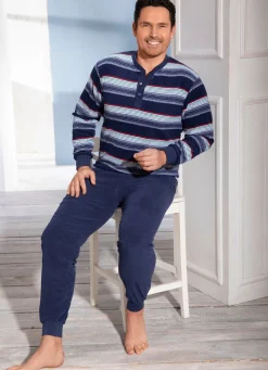 Clearance BADER Schlafanzug aus Frottierstretch, mit Knopfleiste und Bündchenabschlüssen MARINE-WEISS-ROT