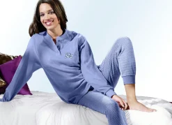 Clearance BADER Schlafanzug aus Frottierstretch, Langarm mit Knopfleiste und Bündchen BLEU