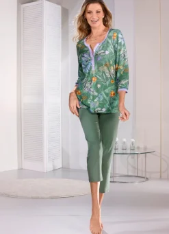 Clearance E.FEMME Schlafanzug mit 3/4 langen Ärmeln und langer Hose SALBEI-FLIEDER-BUNT