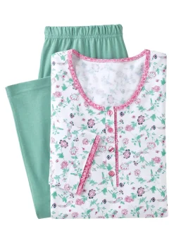 Hot BADER Schlafanzug mit Alloverdessin und Knopfleiste WEISS-ROSA-JADE