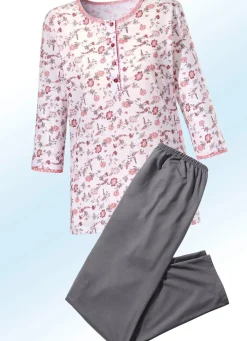 Discount BADER Schlafanzug mit Alloverdessin und Knopfleiste WEISS-ROSA-TAUPE