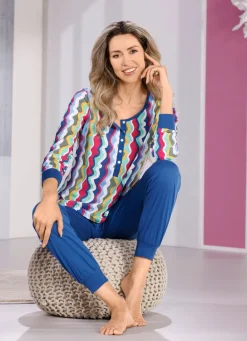 Best BADER Schlafanzug mit Bündchen JEANSBLAU-BUNT