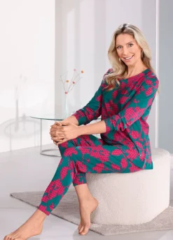 Hot PASTUNETTE Schlafanzug mit Bündchenabschlüssen PETROL-PINK