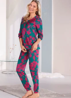 Hot PASTUNETTE Schlafanzug mit Bündchenabschlüssen PETROL-PINK