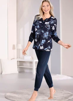 Discount BADER Schlafanzug mit Bündchenabschlüssen MARINE-AZUR-BUNT