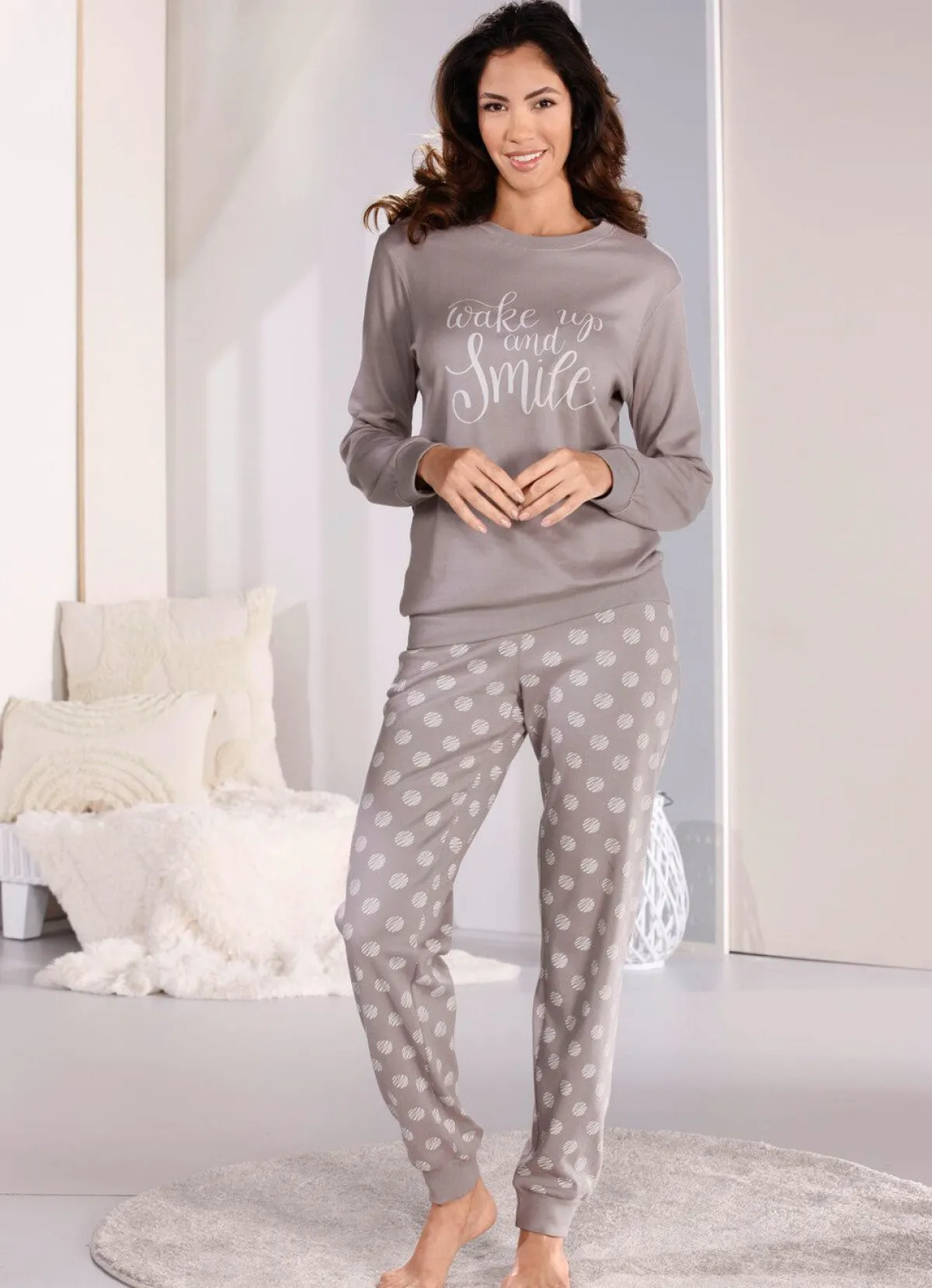 Best BADER Schlafanzug mit Bündchenabschlüssen TAUPE-KIESEL