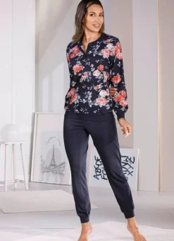Clearance BADER Schlafanzug mit Bündchenabschlüssen MARINE-KORALLE-BUNT
