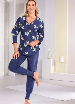 Clearance BADER Schlafanzug mit gebogten Bündchenabschlüssen MARINE-ORANGE-APFELGRÜN