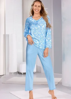 Clearance BADER Schlafanzug mit gebogten Abschlüssen HELLBLAU-WEISS
