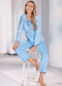 Clearance BADER Schlafanzug mit gebogten Abschlüssen HELLBLAU-WEISS