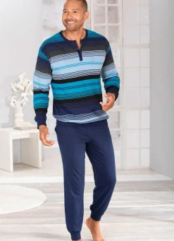 Hot BADER Schlafanzug mit Knopfleiste und Bündchenabschlüssen MARINE-BLEU