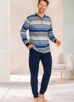 Best BADER Schlafanzug mit Knopfleiste und Bündchenabschlüssen MARINE-BUNT