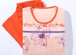 BADER Schlafanzug mit 3/4-langen Ärmeln und wadenlanger Hose APRICOT-BUNT