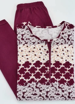 Best BADER Schlafanzug mit 7/8-langer Hose und Bordürendruck bordeaux-sand