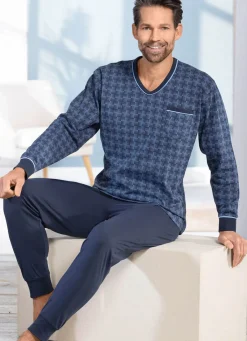 Discount BADER Schlafanzug mit V-Ausschnitt und Bündchenabschlüssen BLEU-MARINE