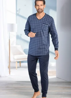 Discount BADER Schlafanzug mit V-Ausschnitt und Bündchenabschlüssen BLEU-MARINE