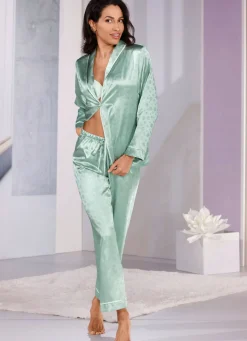 New LAURINA Schlafanzug von aus Satin und durchgeknöpft MINT