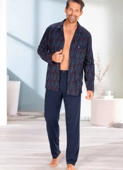 Outlet PASTUNETTE FOR MEN Schlafanzug von mit durchgeknöpftem Oberteil MARINE-BUNT