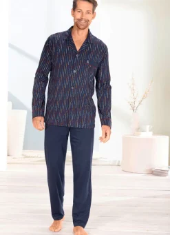 Outlet PASTUNETTE FOR MEN Schlafanzug von mit durchgeknöpftem Oberteil MARINE-BUNT