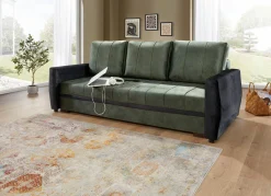Outlet BADER Schlafsofa mit Bettkasten GRÜN-SCHWARZ