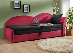 Outlet BADER Schlafsofa mit Bettkasten und 1 Dekokissen SCHWARZ-ROT