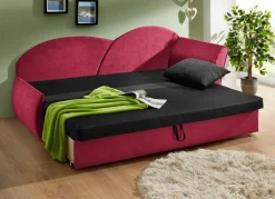 Outlet BADER Schlafsofa mit Bettkasten und 1 Dekokissen SCHWARZ-ROT