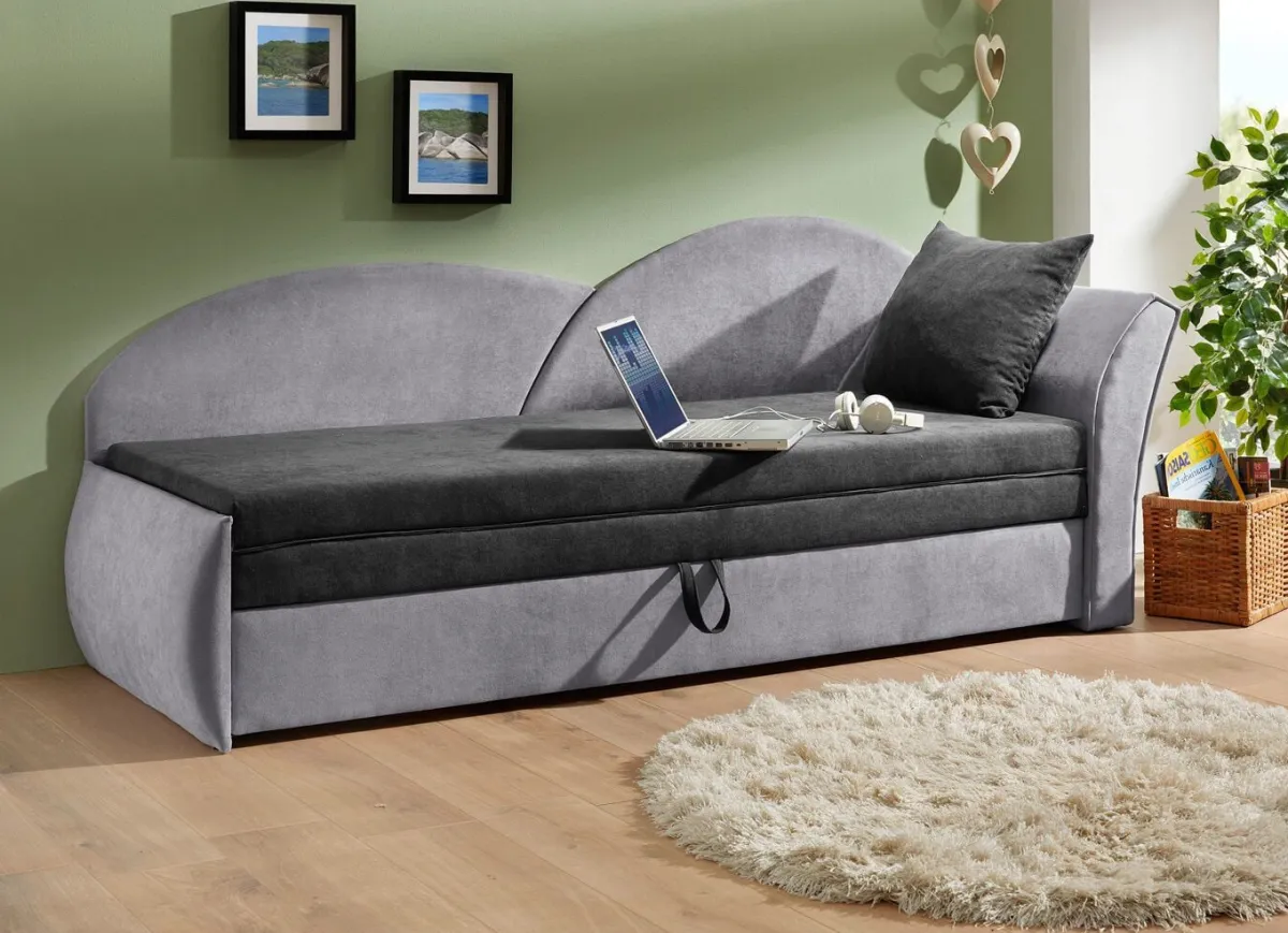 BADER Schlafsofa mit Bettkasten und 1 Dekokissen ANTHRAZIT-GRAU