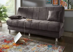 BADER Schlafsofa mit Bettkasten und Dekokissen ANTHRAZIT