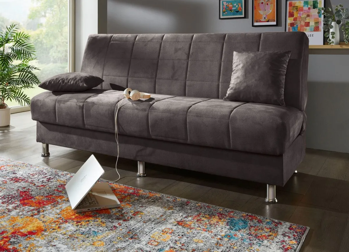 BADER Schlafsofa mit Bettkasten und Dekokissen ANTHRAZIT