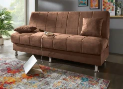BADER Schlafsofa mit Bettkasten und Dekokissen BRAUN