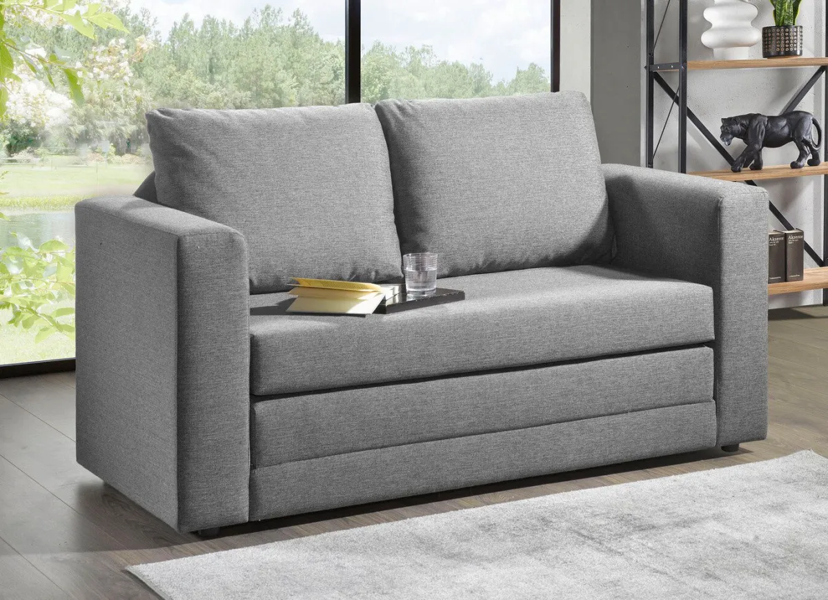 Discount BADER Schlafsofa mit 2 großen, weichen Rückenkissen GRAU