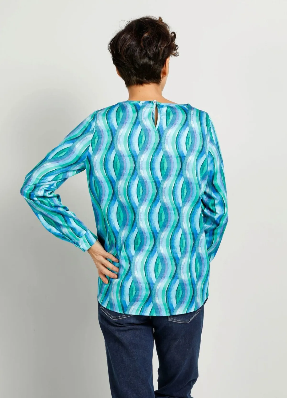 New BADER Schlupfbluse mit harmonischem Farbspiel BLAU-TÜRKIS