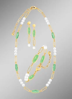 Clearance BADER Schmuckset, 3-teilig, aus Messing mit Kristallsteinen
