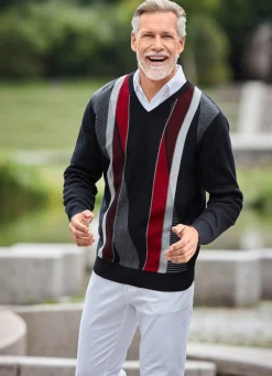 Discount BADER Schöner V-Pullover in 2 Farben SCHWARZ-ROT-GRAU