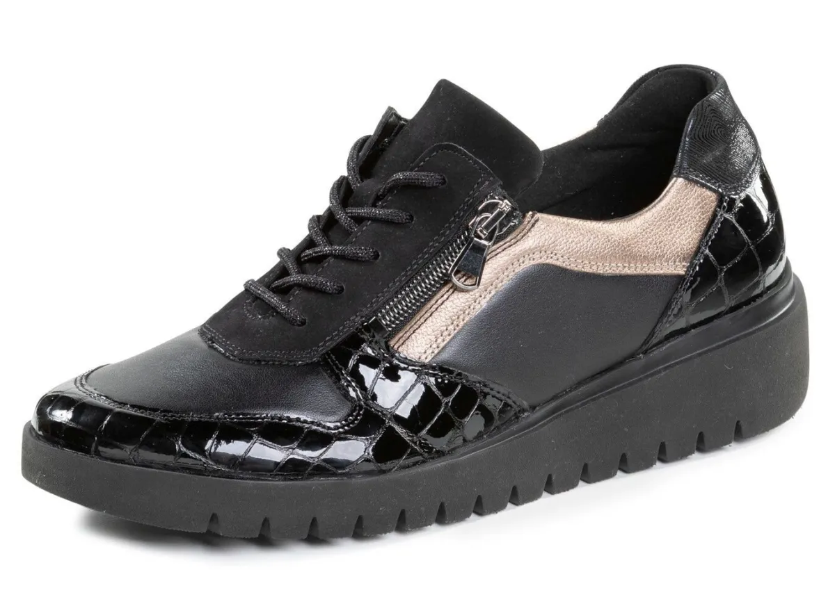 Clearance WALDLÄUFER Schnür-Sneaker aus Nappaleder SCHWARZ-ALTGOLD